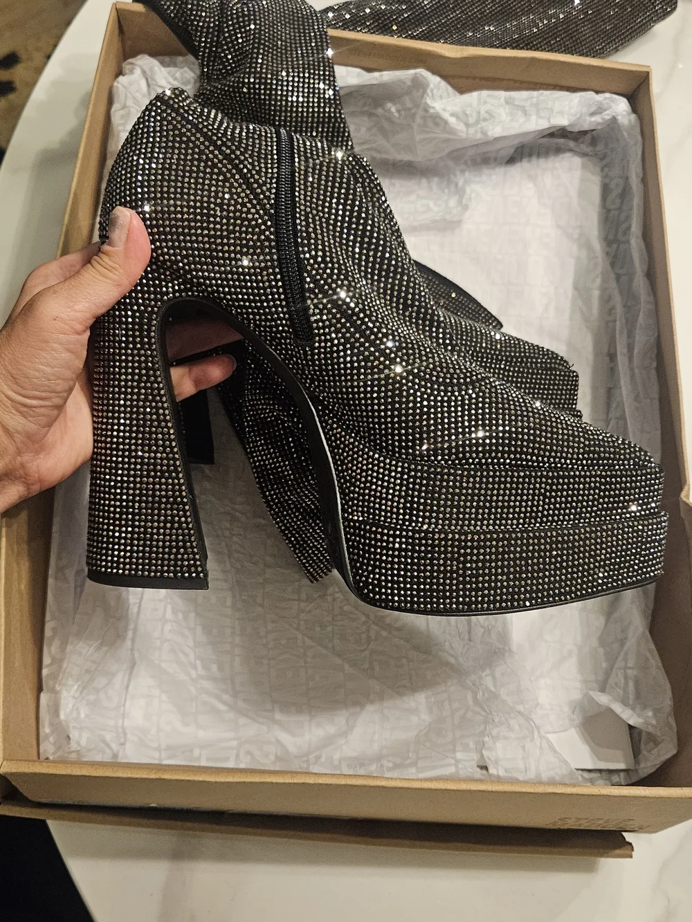 Steve Madden Silver Sparkle RHINESTONE Over-the-Knee Platform Boot